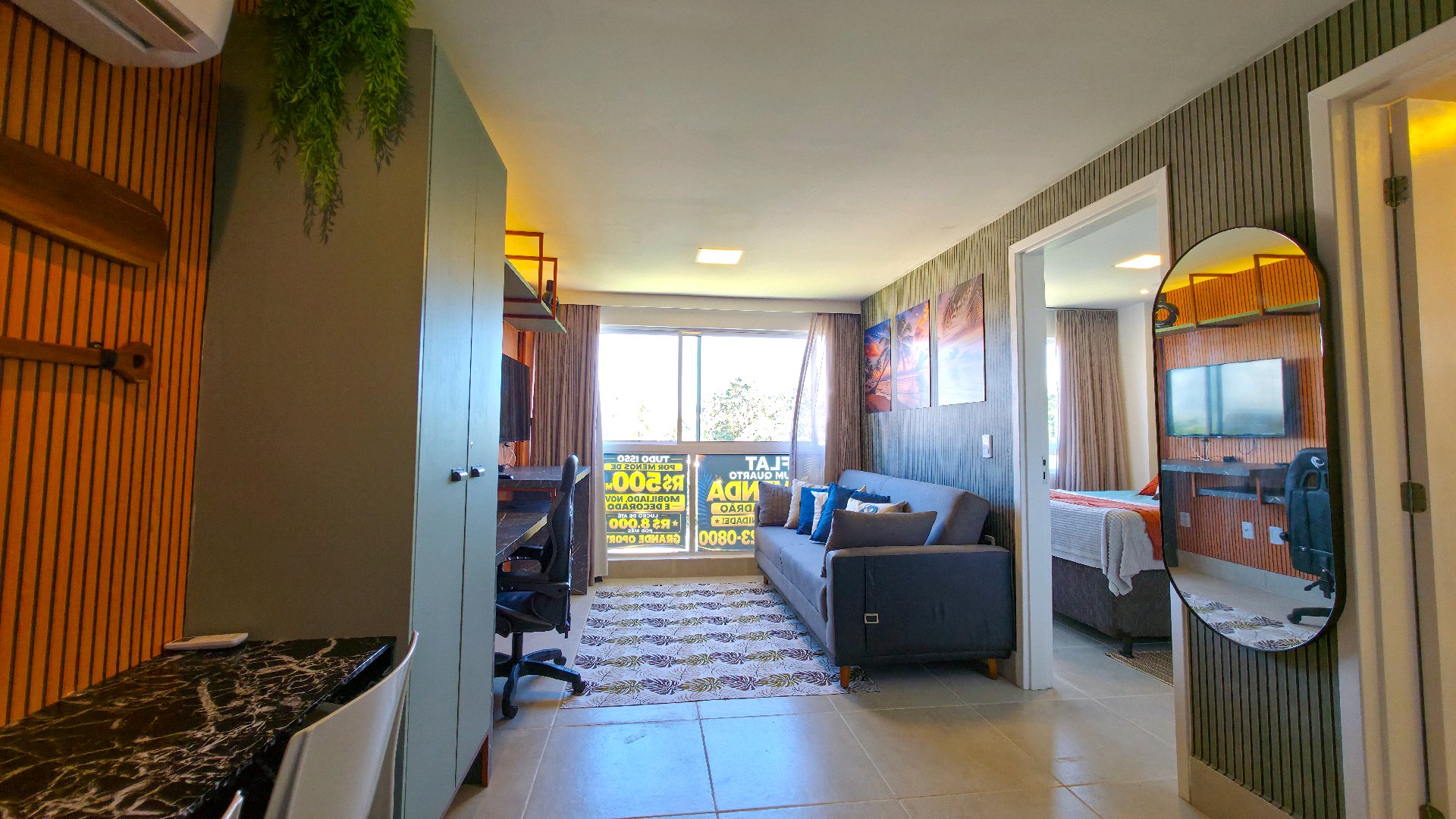 Vista geral do flat totalmente mobiliado